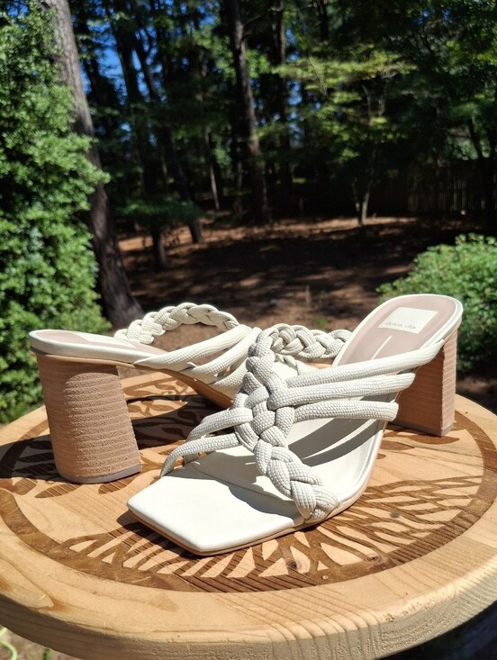Dolce Vita Shoes - Dolce Vita Paily Cream Braided Leather Block Heel Square Toe Slide Sandals Sz 10